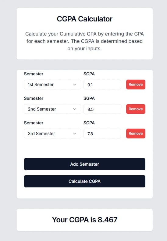 CGPA Calculator Demo